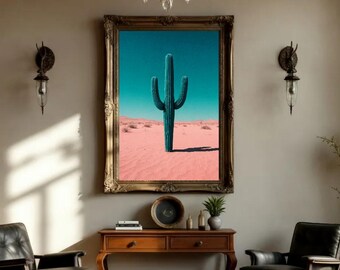 Cactus Wall Art Print, Colorful Southwest Desert Poster, Boho Decor, Saguaro Desert Art, Mid Century Modern Living Room Bedroom Home Decor