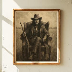 Western Outlaw Cowgirl Wall Art Large Print, Vintage Wild West Sepia Outlaw Poster Southwestern Frontier Living Room Home Office Decor