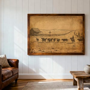 Christian Cross Print, Landscape Rustic Religious Wall Art, Spiritual Vintage Art, Western Ranch Farmhouse poster