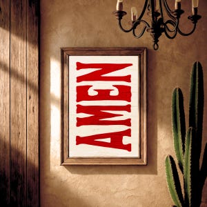 Amen Christian Wall Art, Red Prayer Room Decor,  Religious Home Office Decor, Christian gift for her