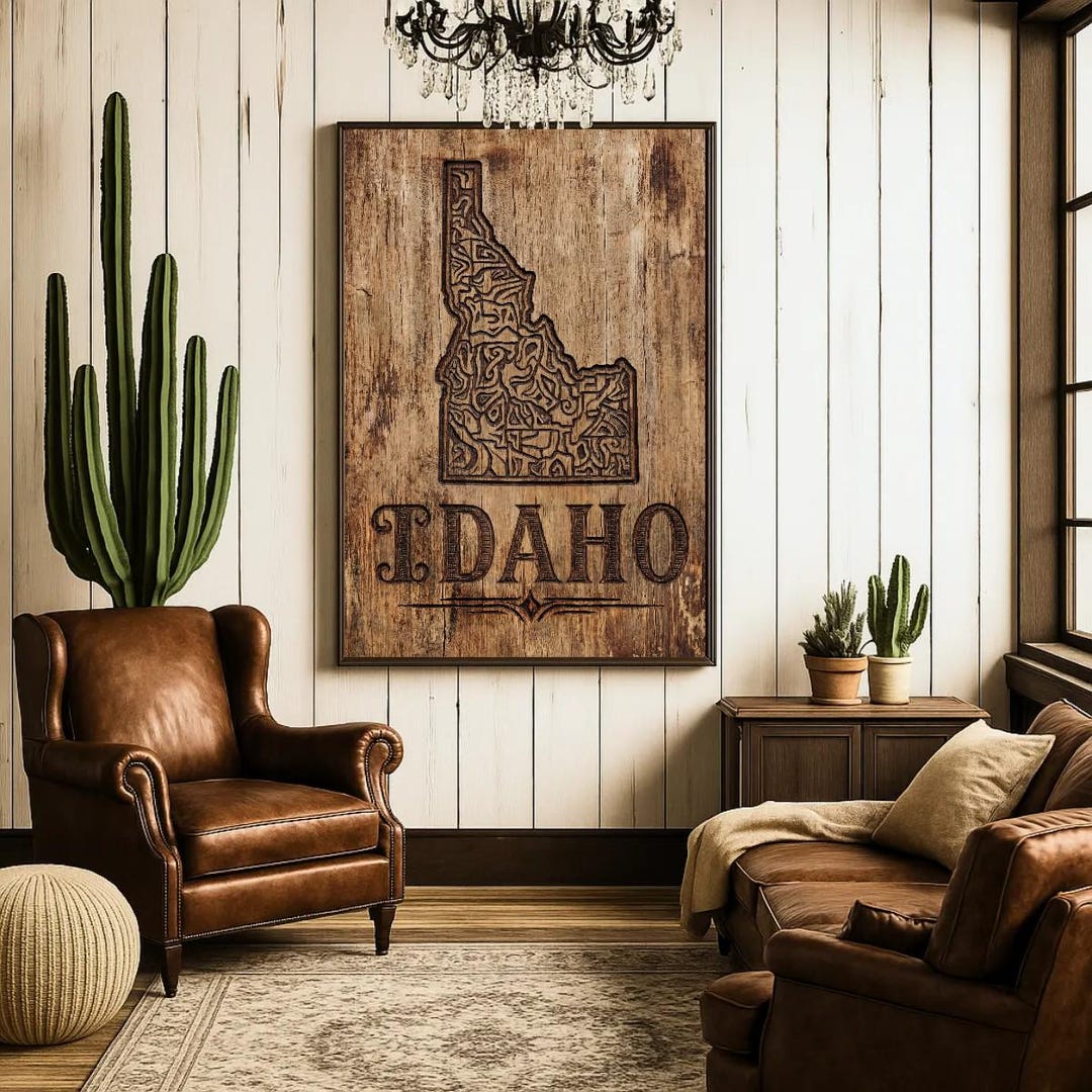 Idaho State Shape Art Print, Idaho Wall Art, Gem State Poster, Rustic ...