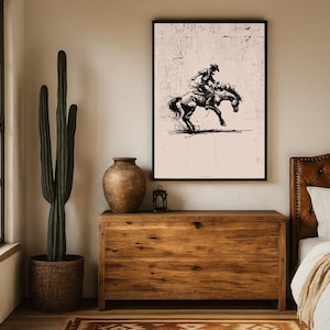 Bucking Bronco Farmhouse Wall Art - Western Cowboy Print - Rodeo Horse Illustration - Rustic Country Decor - Wild West Artwork Poster