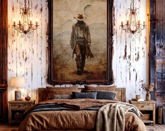 Intense Cowboy Portrait Print, Dramatic Western Wall Art, Powerful Ranch Decor, Country Home Poster