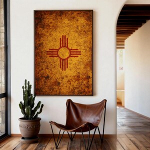 New Mexico State Flag Print Vintage, Rustic Western Wall Art, Weathered Patriotic Decor, New Mexico Pride, Country Home Ranch Barn Poster