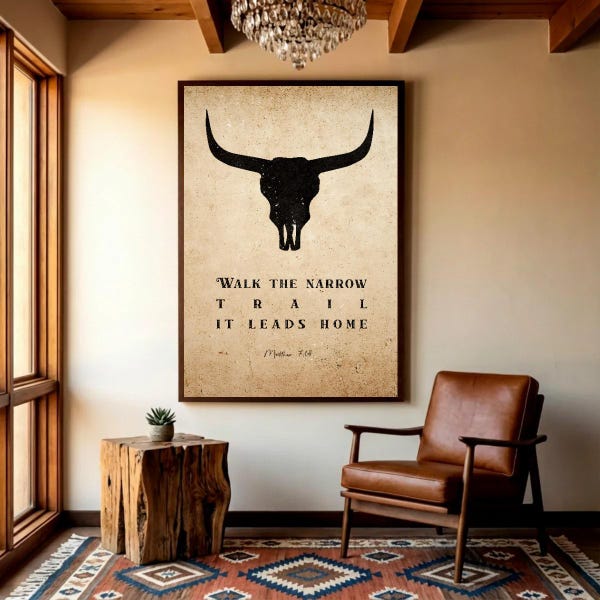 Matthew 7:14 Christian Print, Scripture Bible Verse Art, Faith Modern Wall Art, Rustic Country Home Motivational Poster, Religious Decor