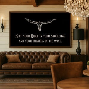 Cowboy Prayer Wall Art Western Christian Decor Bible Saddle Bag Ranch Sign Inspirational Faith Quote Country Religious Print Motivational