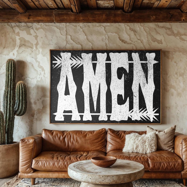 Amen Print Vintage Christian Western Wall Art Religious Amen Poster