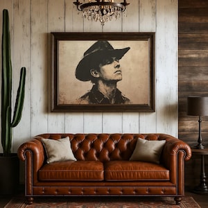 Vintage Western Home Decor, Cowboy Portrait Wall Art Farmhouse Style Southwester  Gift for Him, Boho Country Texas Gift for dad Gift for Her