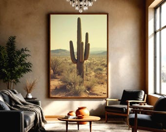 Cactus Wall Art,  Western Desert Landscape Print, Sigaru cactus Poster,  Southwestern home decor, Ranch art