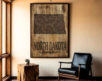 North Dakota State Poster, Western Chic Wall Art, Dakota Country Home Decor, Rustic State pride print,