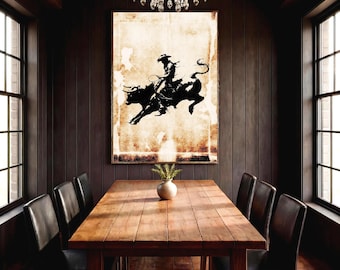 Bull Rider Wall Art,  Vintage Western Rodeo Poster, Bold Cowboy Art Print, Western Bedroom Decor, Rodeo Gift for Him