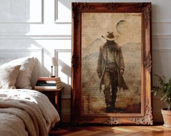 Intense Cowboy Portrait Print, Dramatic Western Wall Art, Powerful Ranch Decor, Country Home Poster