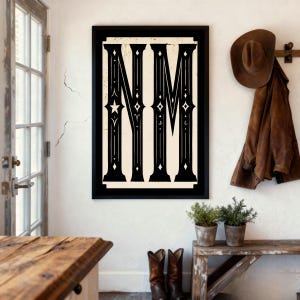 New Mexico State Code Print, Vintage Typography Poster, NM Wall Art, Retro State Pride Sign, Rustic State Art, Entryway Room Decor