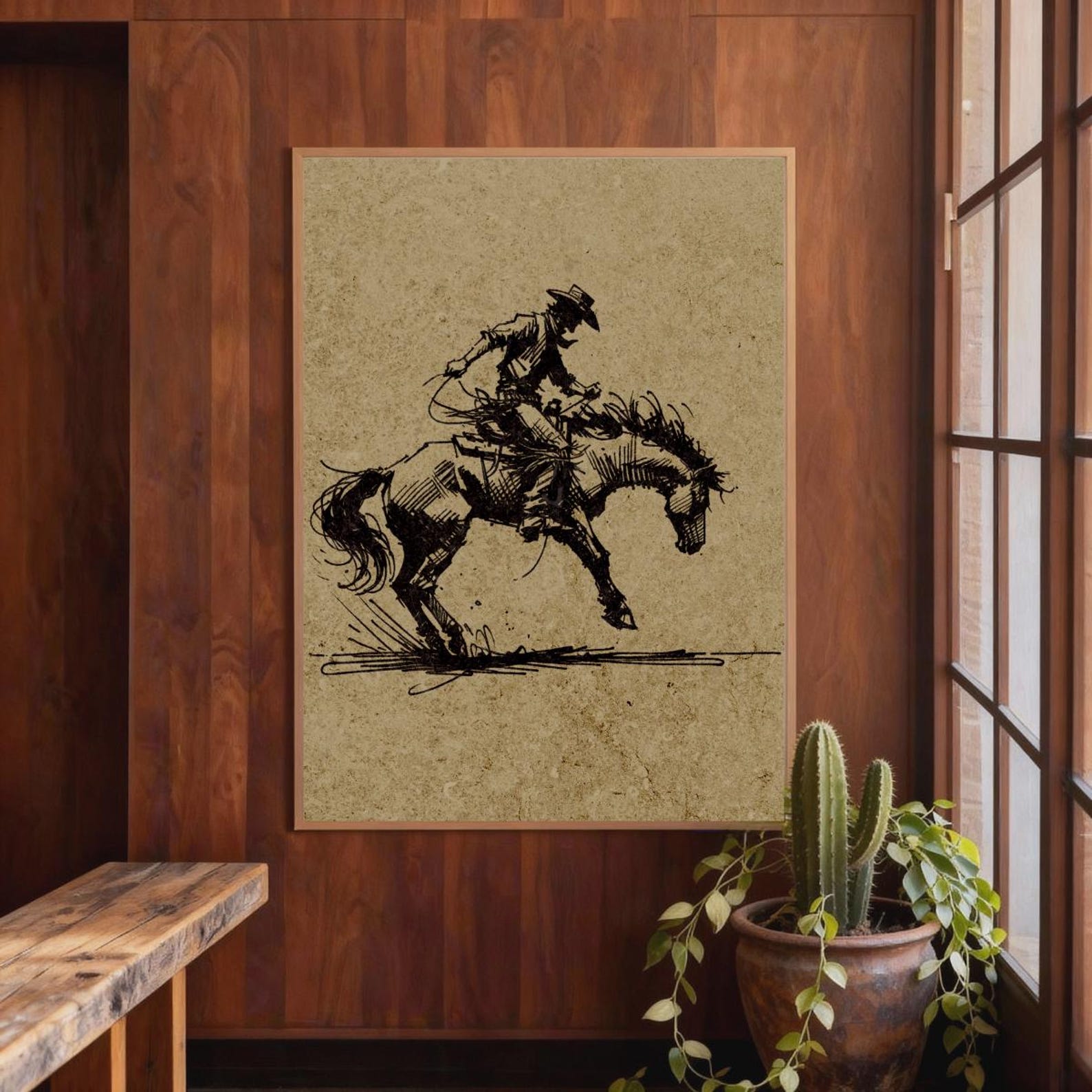 Bucking Bronco Print, Western Room Decor, Southwestern Cowboy Wall Art ...