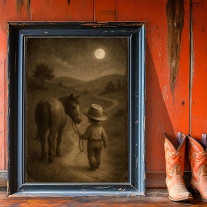 Baby Boy Nursery -Western Nursery Wall Art Kid Cowboy Horse Sepia Print Bedroom Decor Moonlight New Mom Ranch Theme Baby Shower Gift