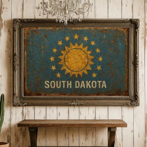 South Dakota Flag Wall Art, Vintage USA State Print, Rustic Decor ,Weathered Western Poster, Dakota Pride Gift, American State Flag