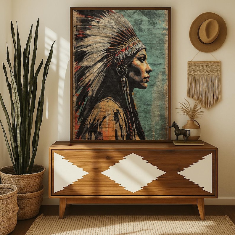 Vintage Native American Art Print, Indigenous Western Wall Decor ...