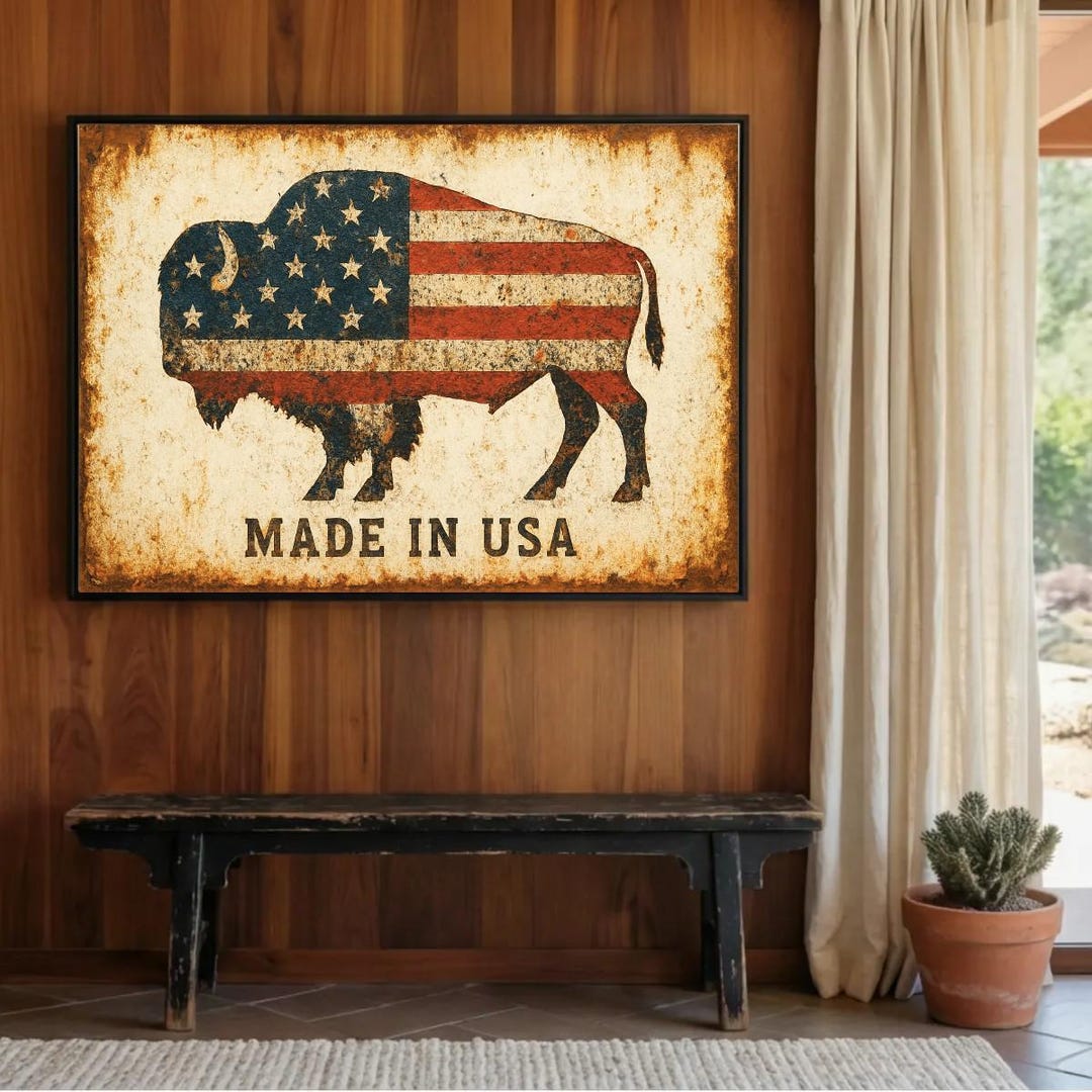 American Bison Wall Art | USA Flag Buffalo Print | Made in USA Metal ...