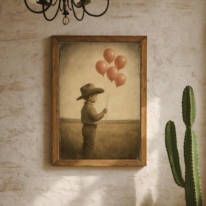 Baby Boy Nursery Print, Cowboy Balloons Wall Art, Boy Room Decor Poster, Sepia Ranch Theme, Western Nursery Art, Baby Shower Gift