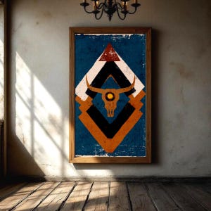 Longhorn Abstract Wall Art, Southwestern Room Decor, Cowboy Wall Art, Rodeo Modern Eclectic Poster, Boho Wall Art, Illustration Print