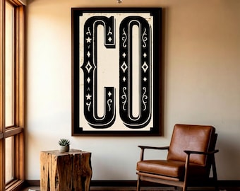 Colorado State Code Vintage Typography Poster, Colorado letters Wall Art, Retro State Pride Sign, Rustic State Print, Entryway Room Decor