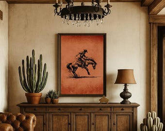 Western Decor, Bucking Bronco print, Rodeo Cowboy Wall Art Decor, Farmhouse Southwestern Poster, Ranch Art