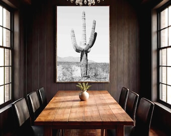 Saguaro Cactus Wall Art, Black White Desert Photography Print, Arizona Wall Art, Southwest Decor, Minimalist Nature Poster, Cactus Art Print