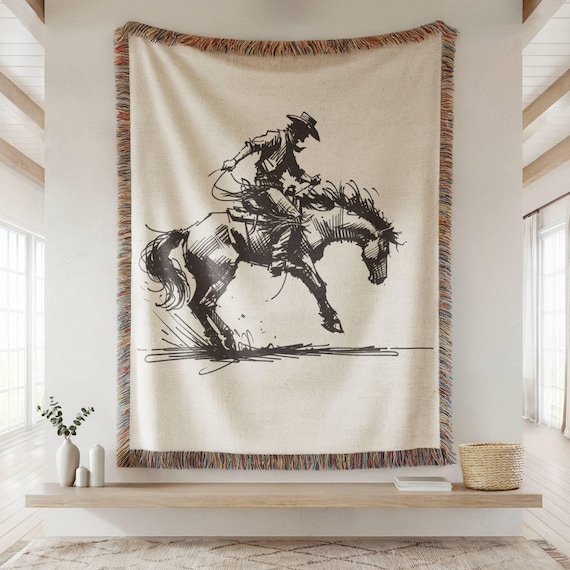Western Blanket, Southwest Throw for Home Decor, Texas Bedspread, Rustic Cabin Cozy Couch Cover, Rodeo Western Gift, Cowboy Woven Blanket