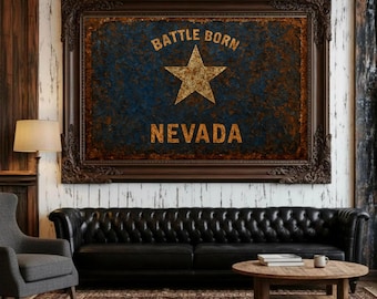 Nevada Flag Wall Art, Vintage Mountain State Print, Rustic Decor ,Weathered Western Poster, Nevada Pride Gift, American State Flag