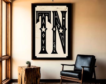 Tennessee State Code Vintage Typography, TN Wall Art Print, Retro State Pride Poster, Rustic State Art, Entryway Room Decor