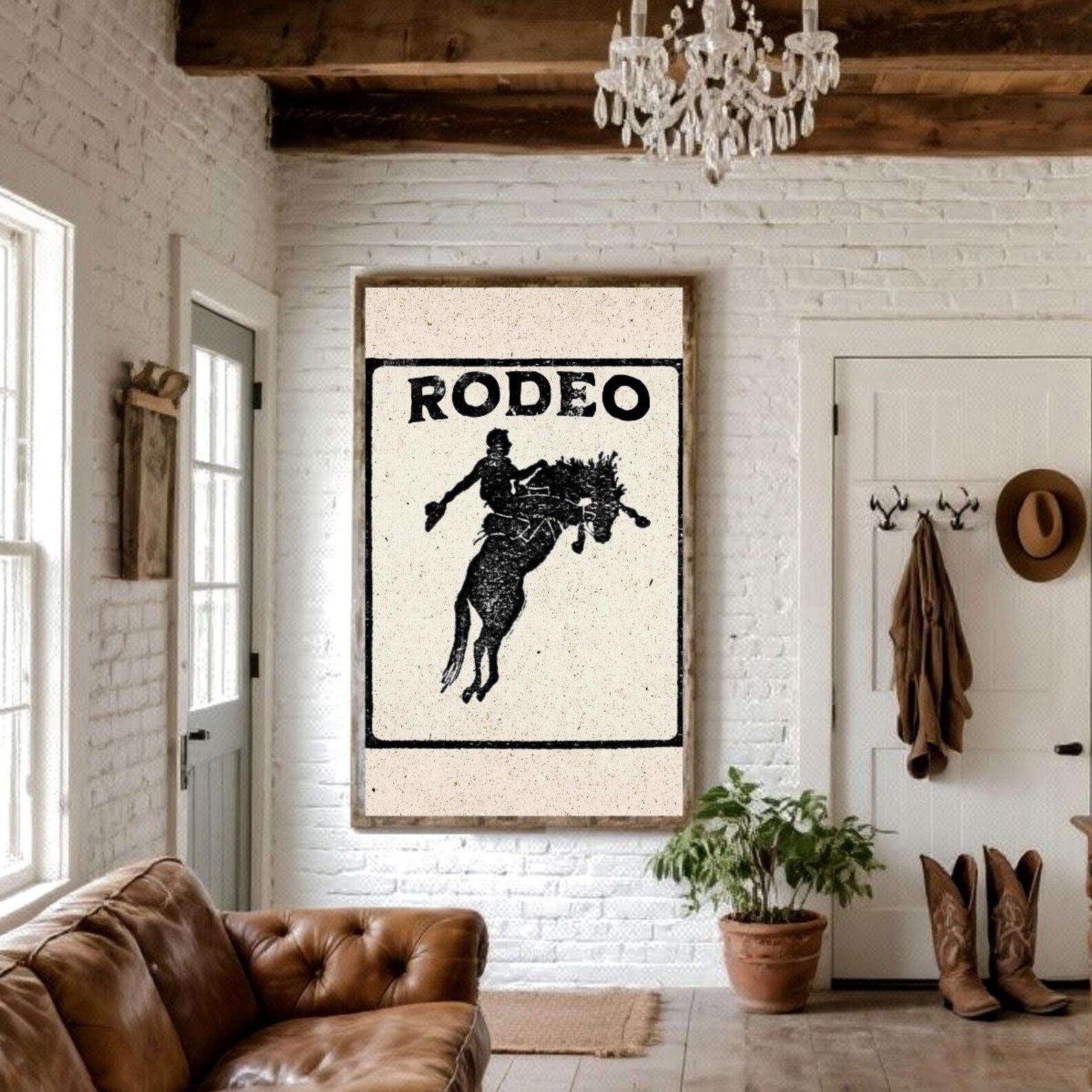 Rustic Brown Rodeo Vintage Rodeo Art Print, Distressed Cowboy Wall Art, Bucking Bronco ...