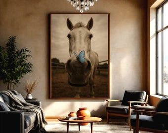Horse Wall Art, Equestrian Art Print, Horse Lover Gift, Farmhouse Horse Decor, Butterfly Wall Art, Western Horse Poster
