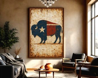 Bison Wyoming Flag Wall Art, Western Buffalo Poster, Rustic Wyoming Animal Print , Farmhouse Southwestern Ranch Poster , Wyoming Gift