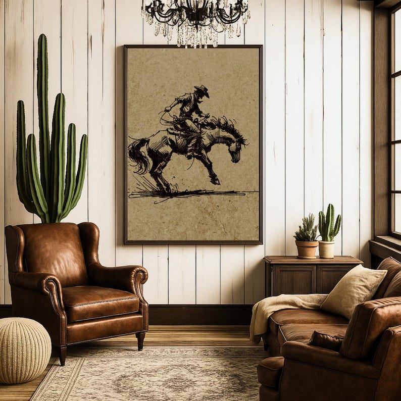 Bucking Bronco Print, Western Room Decor, Southwestern Cowboy Wall Art ...