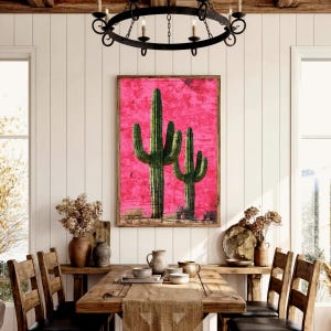 Desert Landscape Pink Cactus Wall Art Rustic Vintage Print Decor ...