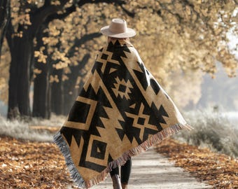 Rustic Woven Blanket, Southwestern Tribal Throw, Geometric Aztec Inspired Pattern, Cozy Boho Home Decor, Handcrafted Style Throw