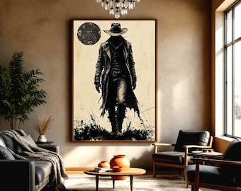 Dark Cowboy Poster, Mysterious Western Wall Art, Wild West Gunslinger Print, Man Cave Decor, Rustic Western Art, Cowboy Gift