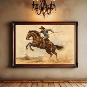 Americana Cowboy Desert Rider Art - Landscape Wall Decor - Patriotic Country Home Art - Rustic Americana Poster - Vintage Western Style