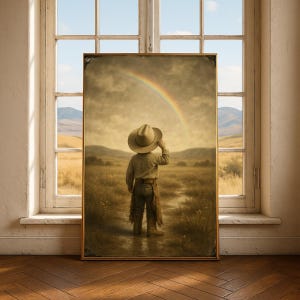 Baby Boy Nursery Print, Cowboy Rainbow Wall Art, Boy Room Decor Poster, Western Ranch Theme, Baby Shower Gift, Sepia Cowboy Bedroom Art