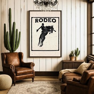 Vintage Rodeo Art Print, Distressed Cowboy Wall Art, Bucking Bronco Home Decor, Rustic Western Ranch Gift