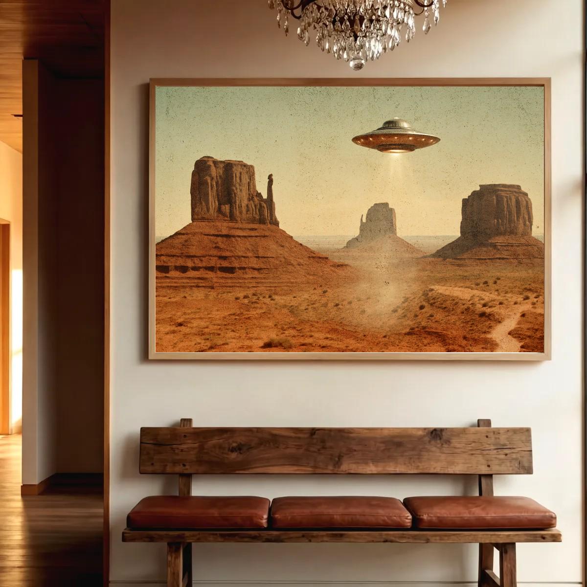 パナマレンコ「Bing II」オフセットリトグラフ　UFO インテリア　アート Vintage UFO Print, 1950s Arizona Desert Poster, Retro Alien Wall
