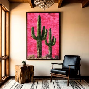 Desert Landscape Pink Cactus Wall Art Rustic Vintage Print Decor ...
