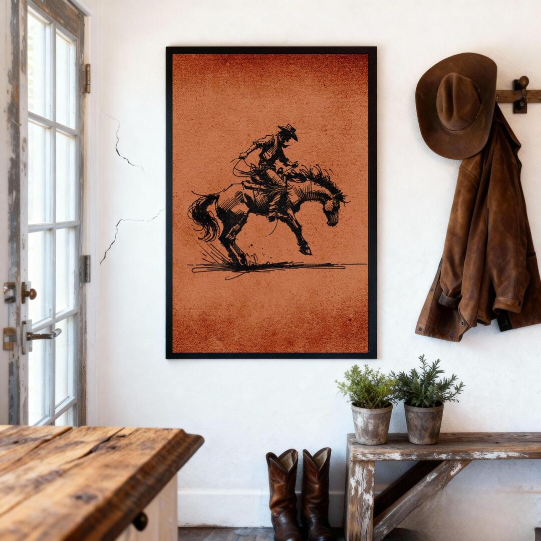 Western Decor, Bucking Bronco Print, Rodeo Cowboy Wall Art Decor ...