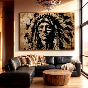Native American Chief portrait poster, Tribal Wall Art, Boho Indigenous Print, Vintage Rustic Art, Antique Ranch Decor, Unique western art image 6