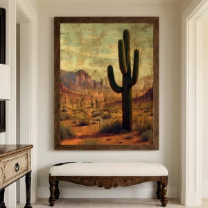 Desert Landscape Cactus Poster Wall Art rustic Vintage Home Decor Bohemian Print Nature Lover Gift Aesthetic Room Illustration Southwestern