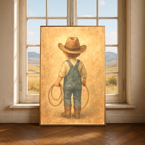 Boys Nursery Decor Kid Children Wall Art Baby Gift |Rustic Watercolor Print |Little Cowboy Art |Kids Room Picture New mama Baby Shower gift