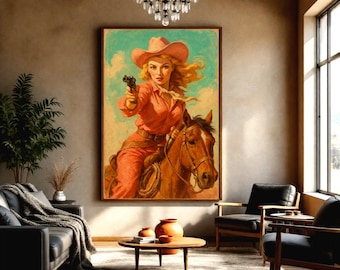 Retro Cowgirl Wall Art, Vintage Western Poster, Pin Up Cowgirl Print, Western Home Decor, 1950s Cowgirl Art, Wild West Art, Ranch Girl Art