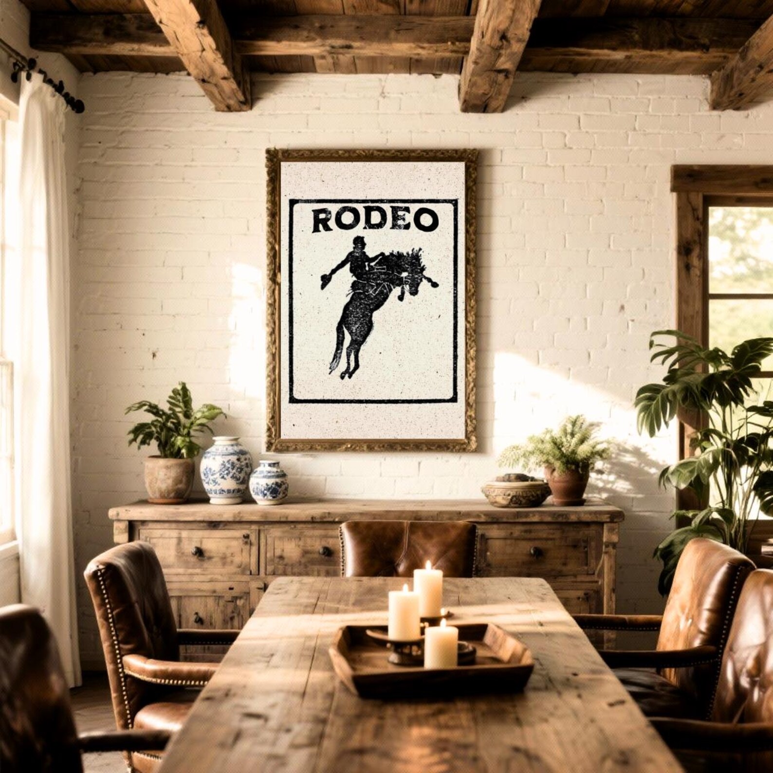 Rustic Brown Rodeo Vintage Rodeo Art Print, Distressed Cowboy Wall Art, Bucking Bronco ...