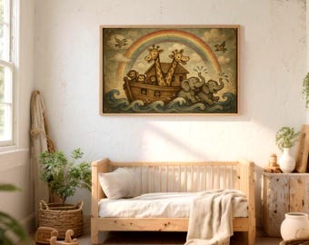 Noah's Ark Nursery Print, Christian Kids Wall Art, Baby Room Decor, Bible Story Art, Animal Nursery Decor, Religious Baby Gift, Child decor