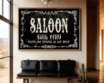 Saloon Wall Art, Vintage Western Bar Decor, Man Cave Poster, Old West Typography Print, Rustic Cowboy Home Bar Art, Wild West Gift for Him